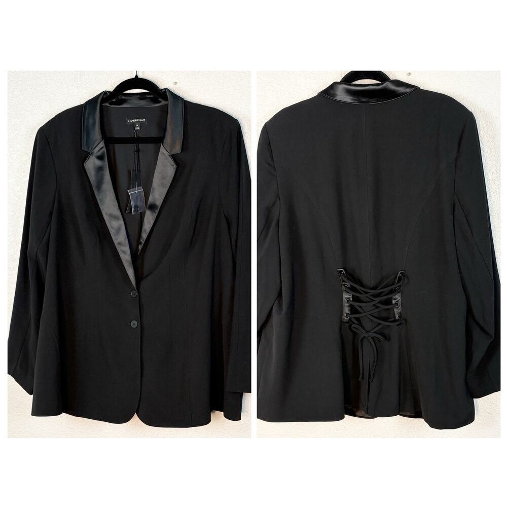 NWT Lane Bryant Blazer 26 Black Lace Up Back Stretch Career Goth Sexy NEW
